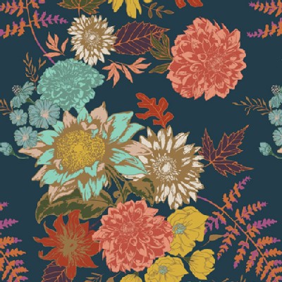 Art Gallery Fabrics - Knits - Autumn Vibes - Floral Glow in Twilit