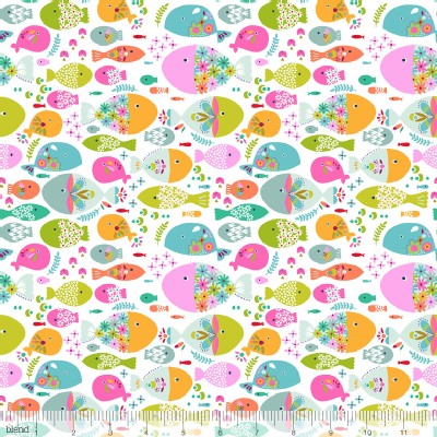 Blend Fabrics - Go Fish - Swimming with the Fishes in White