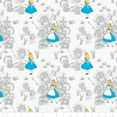 Camelot Fabrics - Alice In Wonderland - Golden Afternoon Tolile in Light Grey