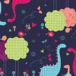 Camelot Fabrics - Baby Dino - Dinosaur Family in Navy