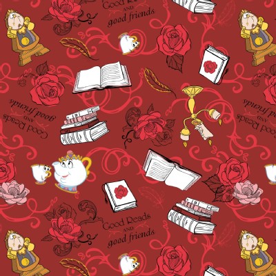 Camelot Fabrics - Disney Licensed - Beauty and the Beast - Friends  in Red
