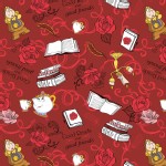 Camelot Fabrics - Disney Licensed - Beauty and the Beast - Friends  in Red