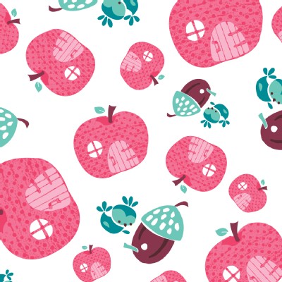 Camelot Fabrics - FairyVille - Apple Houses in White
