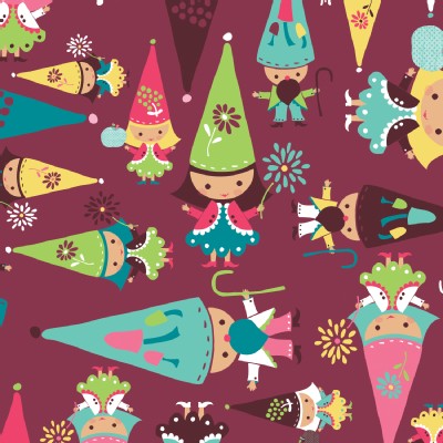Camelot Fabrics - FairyVille - Gnomes in Burgundy