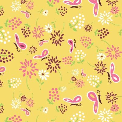 Camelot Fabrics - FairyVille - Butterflies and Flowers in Yellow