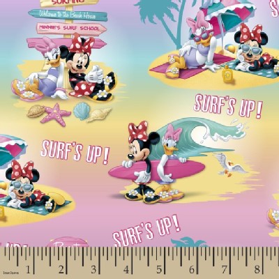 Character Prints - Mickey - Minnie Daisy Surfs Up in Pink Multi