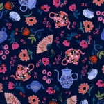 Cotton And Steel - Wonderland - Garden Party in Navy