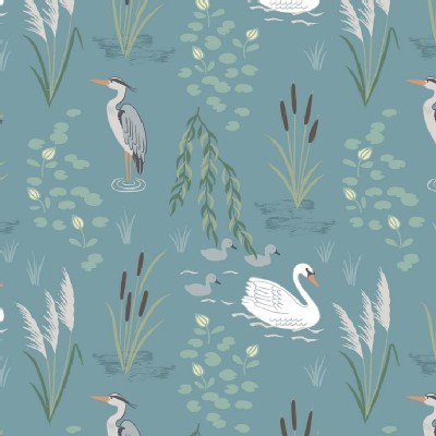 Lewis And Irene - Down By the River - Swan and Heron in Teal
