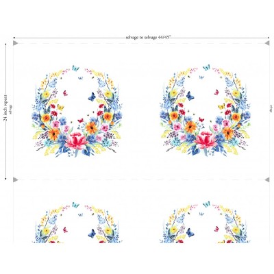 Michael Miller Fabrics - Florals - Garden Party - Wreaths Panel 24 in in White