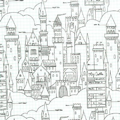 Michael Miller Fabrics - Magic - Castle Plans in White