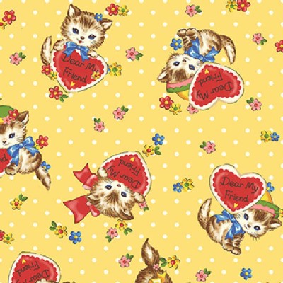 Quilt Gate - Dear Little World - Pocket Kitten Hearts in Yellow