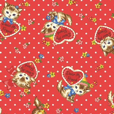 Quilt Gate - Dear Little World - Pocket Kitten Hearts in Red
