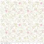 Riley Blake Designs - Wonderland - Tea Party in White Metallic