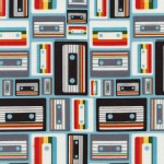 Timeless Treasures - Fun - Retro Geek - Cassette Tapes in Aqua