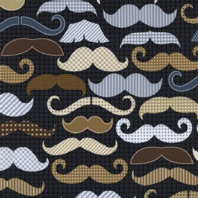 Timeless Treasures - Menswear - Moustaches in Navy